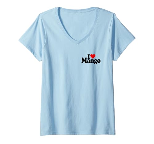 Damen ICH LIEBE HEART MANGO T-Shirt mit V-Ausschnitt von I LOVE MANGO HEART TROPICAL FRUIT APPAREL