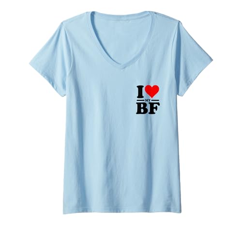 Damen ICH Liebe Herz, Mein Freund T-Shirt mit V-Ausschnitt von I LOVE MY BF BOYFRIEND GF GIRLFRIEND HEART TEES