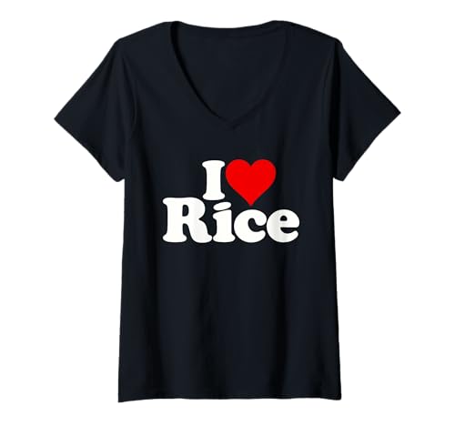 Damen ICH LIEBE HERZREIS T-Shirt mit V-Ausschnitt Damen ICH LIEBE HERZREIS T-Shirt mit V-Ausschnitt von I LOVE RICE HEART FOOD APPAREL