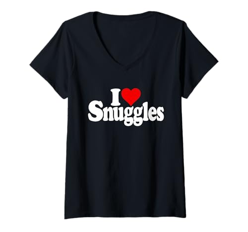 Damen ICH Liebe HERZKUSCHELN T-Shirt mit V-Ausschnitt von I LOVE SNUGGLES HEART SNUGGLING APPAREL