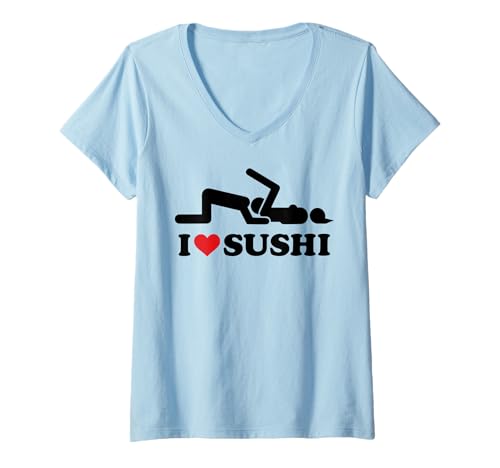 Damen I Love Sushi. Hot Love Eat pssy its vegan Liebe Valentinstag T-Shirt mit V-Ausschnitt Damen I Love Sushi. Hot Love Eat pssy its vegan Liebe Valentinstag T-Shirt mit V-Ausschnitt von I LOVE SUSHI X Hot Lover Statement