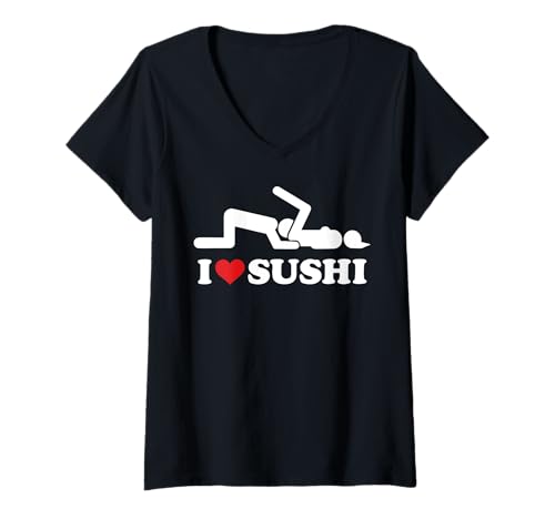 Damen I Love Sushi. Hot Love Eat pssy its vegan Liebe Valentinstag T-Shirt mit V-Ausschnitt Damen I Love Sushi. Hot Love Eat pssy its vegan Liebe Valentinstag T-Shirt mit V-Ausschnitt von I LOVE SUSHI X Hot Lover Statement