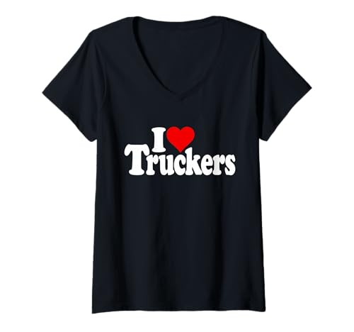 Damen ICH Liebe Heart Trucker Trucker 18-Wheelers T-Shirt mit V-Ausschnitt von I LOVE TRUCKERS HEART TRUCK DRIVER APPAREL