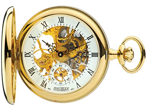 I LUV LTD Half Hunter Skeleton Pocket Watch 17 Jewelled Mechanical Gold Plated Case - Gift von I LUV LTD