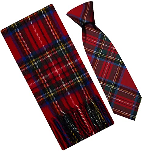 I LUV LTD Stewart Royal Modern Tartan - Karierter Lammwollschal & Krawatten-Geschenkset von I LUV LTD