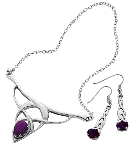 I Luv Ltd Set Necklace Drop Earrings Sterling Silver Celtic Style Amethyst Stones von I LUV LTD