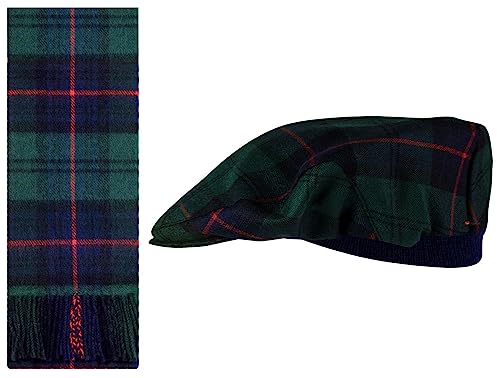 Schal und Schiebermütze aus Lammwolle Geschenkset Armstrong Modern Tartan Halstuch und Flatcap Barett für Herren und Damen Einheitsgröße Elastisches Band Komfort Fit Hergestellt in Schottland von I LUV LTD