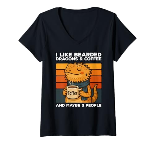 Damen I Like Bearded Dragons And Coffee And Maybe 3 People Vintage T-Shirt mit V-Ausschnitt Damen I Like Bearded Dragons And Coffee And Maybe 3 People Vintage T-Shirt mit V-Ausschnitt von I Like Bearded Dragons And Coffee Funny Apparel