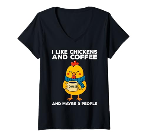 Damen I Like Chickens and Coffee and Maybe 3 People Funny Vintage T-Shirt mit V-Ausschnitt Damen I Like Chickens and Coffee and Maybe 3 People Funny Vintage T-Shirt mit V-Ausschnitt von I Like Chickens And Coffee Funny Apparel