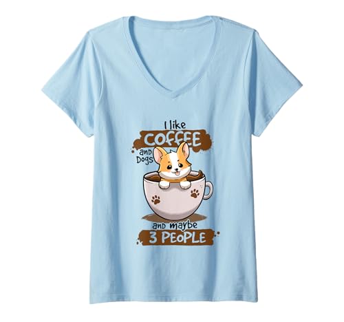 Damen Kaffeetasse mit Aufschrift "I Like Coffee Dogs And Maybe 3 People" T-Shirt mit V-Ausschnitt Damen Kaffeetasse mit Aufschrift "I Like Coffee Dogs And Maybe 3 People" T-Shirt mit V-Ausschnitt von I Like Coffee Dogs And Maybe 3 People Dog Mom Dad