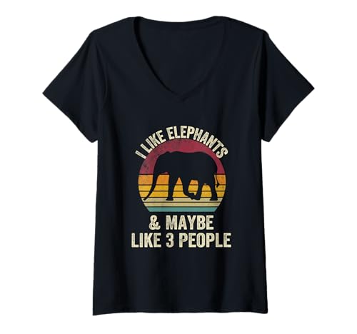 Damen I like elephants and maybe like 3 people lover, Vintage-Effekt T-Shirt mit V-Ausschnitt Damen I like elephants and maybe like 3 people lover, Vintage-Effekt T-Shirt mit V-Ausschnitt von I Like Elephant And Maybe Like3 People Retro idea