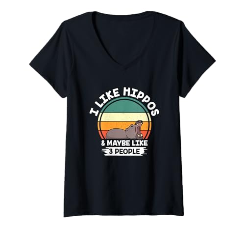 Damen Nilpferd-Liebhaber I Like Hippos and Maybe Like 3 People T-Shirt mit V-Ausschnitt Damen Nilpferd-Liebhaber I Like Hippos and Maybe Like 3 People T-Shirt mit V-Ausschnitt von I Like Hippos And Maybe Like 3 People Gift