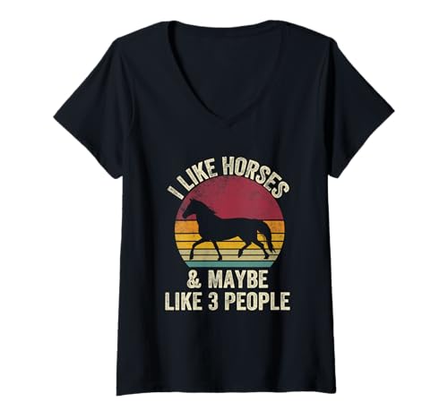 Damen Ich mag Pferde und vielleicht mag ich 3 Leute für Lover Horse T-Shirt mit V-Ausschnitt von I Like Horses And Maybe Like 3 People