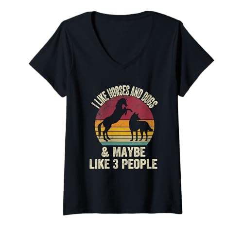 Damen Ich mag Pferde und Hunde und vielleicht mag ich 3 Leute für Lover Horse T-Shirt mit V-Ausschnitt Damen Ich mag Pferde und Hunde und vielleicht mag ich 3 Leute für Lover Horse T-Shirt mit V-Ausschnitt von I Like Horses and dogs And Maybe Like 3 People