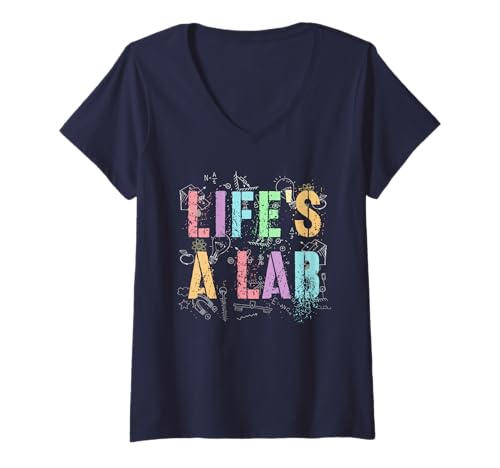 Damen Retro Life's a Lab Physics Trip Teacher Inspire Stud T-Shirt mit V-Ausschnitt von I Like I Teach Nerd Learn Women Squad Camp