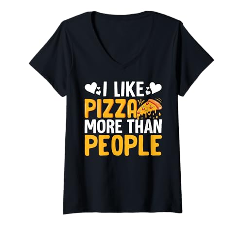 Damen Ich mag Pizza mehr als Menschen T-Shirt mit V-Ausschnitt von I Like Pizza More Than People Italian Food Gift