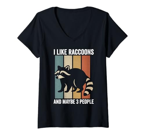Damen I Like Raccoons and Maybe 3 People Funny Raccoon Vintage T-Shirt mit V-Ausschnitt Damen I Like Raccoons and Maybe 3 People Funny Raccoon Vintage T-Shirt mit V-Ausschnitt von I Like Raccoons And Maybe 3 People Funny Apparel