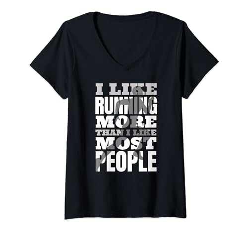 Damen Lustiger Läufer "I Like Running More Than I Like Most People" T-Shirt mit V-Ausschnitt von I Like Running More Than I Like Most People