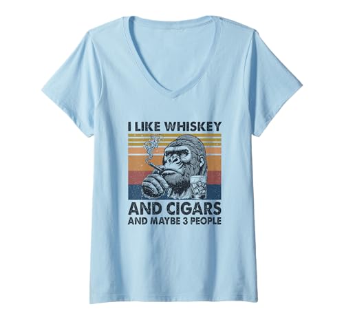 Damen Ich mag Whiskey und Zigarren und vielleicht 3 People Monkey T-Shirt mit V-Ausschnitt Damen Ich mag Whiskey und Zigarren und vielleicht 3 People Monkey T-Shirt mit V-Ausschnitt von I Like Whiskey And Cigars And Maybe 3 People