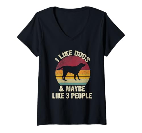 Damen I like dogs and maybe like 3 people lover vintage Lustig T-Shirt mit V-Ausschnitt von I Like dogs And Maybe Like3 People Retro idea