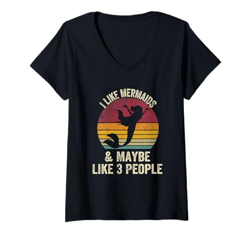 Damen Ich mag Meerjungfrauen und vielleicht auch Liebhaber von 3 Menschen, Vintage-Stil, lustig T-Shirt mit V-Ausschnitt Damen Ich mag Meerjungfrauen und vielleicht auch Liebhaber von 3 Menschen, Vintage-Stil, lustig T-Shirt mit V-Ausschnitt von I Like mermaids And Maybe Like3 People Retro idea
