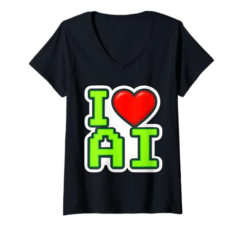 Damen Ich Liebe KI, Herz, Fachingenieur für künstliche Intelligenz T-Shirt mit V-Ausschnitt Damen Ich Liebe KI, Herz, Fachingenieur für künstliche Intelligenz T-Shirt mit V-Ausschnitt von I Love AI Heart Artificial Intelligence Products
