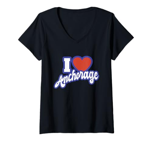 Damen I Love Anchorage Alaska T-Shirt mit V-Ausschnitt von I Love American States