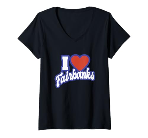 Damen Ich liebe Fairbanks Alaska T-Shirt mit V-Ausschnitt von I Love American States
