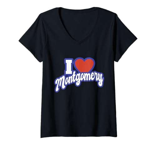 Damen Ich liebe Montgomery Alabama T-Shirt mit V-Ausschnitt von I Love American States