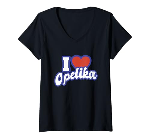 Damen Ich liebe Opelika Alabama T-Shirt mit V-Ausschnitt von I Love American States