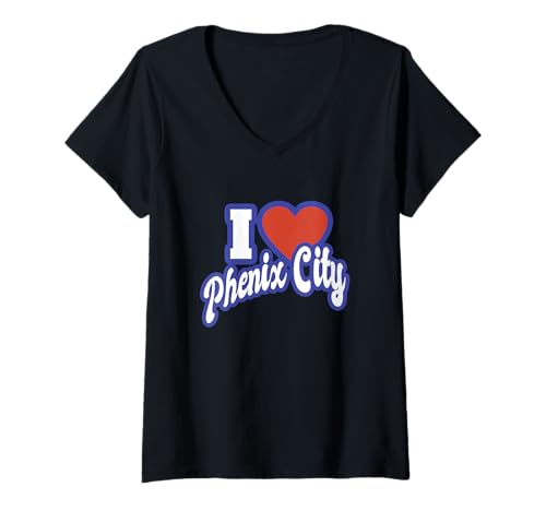 Damen Ich liebe Phenix City, Alabama T-Shirt mit V-Ausschnitt von I Love American States