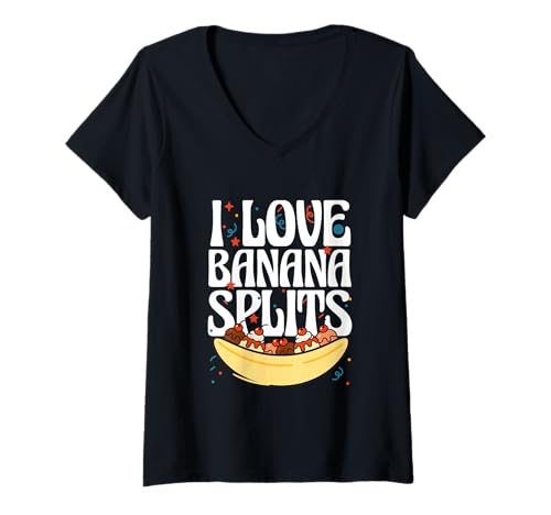 Damen Eisdessert Lustige Banane Ich Liebe Bananensplits T-Shirt mit V-Ausschnitt Damen Eisdessert Lustige Banane Ich Liebe Bananensplits T-Shirt mit V-Ausschnitt von I Love Banana Splits Funny Dessert Gift