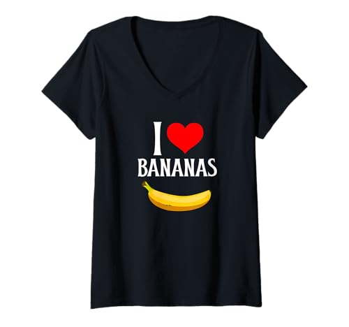 Damen Ich Liebe Bananen Ich Liebe Bananen Süßer Bananenfruchtliebhaber T-Shirt mit V-Ausschnitt von I Love Bananas I Heart Bananas Nana Fruit Lover