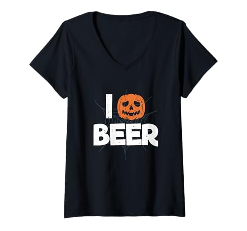 Damen Ich Liebe Biertrinken Lustiger Biertrinker Beer Halloween T-Shirt mit V-Ausschnitt von I Love Beer Scary Halloween Costume