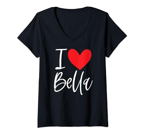 Damen "I Love Bella", personalisierbar, für Mädchen und Frauen, Freundinnen, Herz T-Shirt mit V-Ausschnitt Damen "I Love Bella", personalisierbar, für Mädchen und Frauen, Freundinnen, Herz T-Shirt mit V-Ausschnitt von I Love Bella Name Friendship Tees