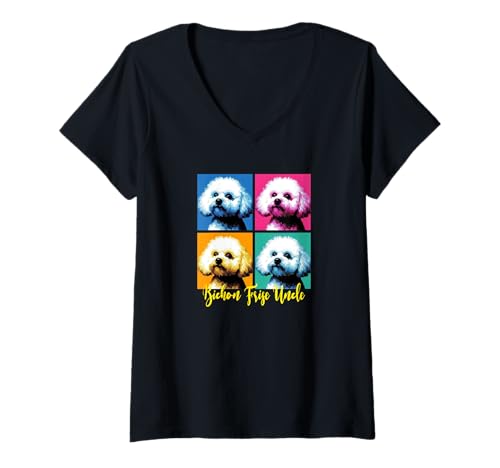 Damen Bichon Frisé Onkel Pop Art Stil T-Shirt mit V-Ausschnitt Damen Bichon Frisé Onkel Pop Art Stil T-Shirt mit V-Ausschnitt von I Love Bichon Frises Merch