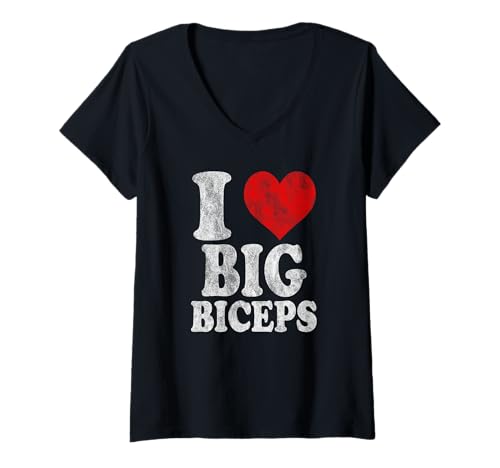 Damen I Love Big Biceps Vintage T-Shirt mit V-Ausschnitt Damen I Love Big Biceps Vintage T-Shirt mit V-Ausschnitt von I Love Big Biceps Lover
