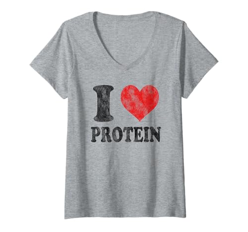 Damen I Love Protein Vintage T-Shirt mit V-Ausschnitt Damen I Love Protein Vintage T-Shirt mit V-Ausschnitt von I Love Bodybuilding Protein