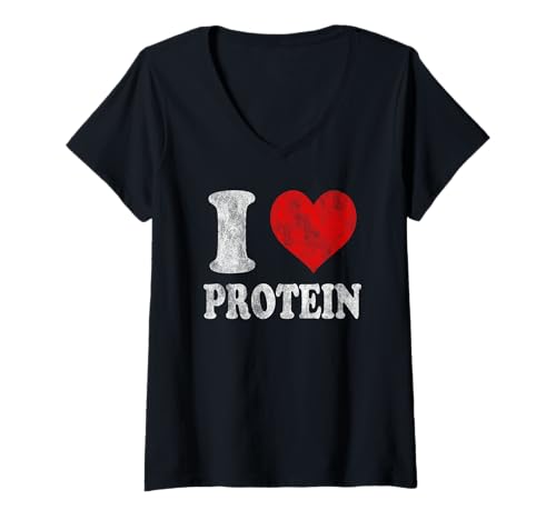Damen I Love Protein Vintage T-Shirt mit V-Ausschnitt Damen I Love Protein Vintage T-Shirt mit V-Ausschnitt von I Love Bodybuilding Protein