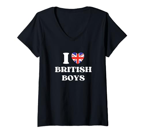 Funny I Love British Boys I Red Heart British Boys Britain T-Shirt mit V-Ausschnitt von I Love British Boys Funny Gifts For Britain Lovers