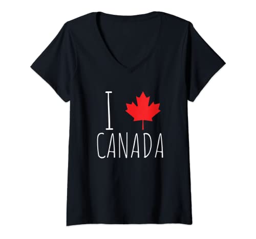 Damen I Love Canada T-Shirt – Ahornblatt T-Shirt mit V-Ausschnitt von I Love Canada T-Shirt
