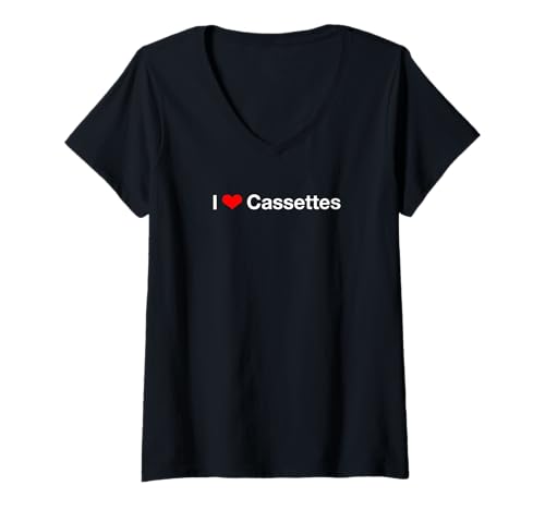 Damen I Heart Kassetten T-Shirt mit V-Ausschnitt Damen I Heart Kassetten T-Shirt mit V-Ausschnitt von I Love Cassettes