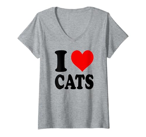 Damen I Love Cats T-Shirt mit V-Ausschnitt Damen I Love Cats T-Shirt mit V-Ausschnitt von I Love Cats Lover