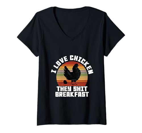 Damen Ich Liebe Hühnchen, sie frühstücken Hühner, Frühstück, Kacken T-Shirt mit V-Ausschnitt Damen Ich Liebe Hühnchen, sie frühstücken Hühner, Frühstück, Kacken T-Shirt mit V-Ausschnitt von I Love Chicken They Breakfast