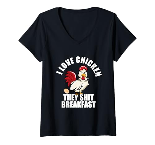 Damen Ich Liebe Hühnchen, sie frühstücken Hühner, Frühstück, Kacken T-Shirt mit V-Ausschnitt Damen Ich Liebe Hühnchen, sie frühstücken Hühner, Frühstück, Kacken T-Shirt mit V-Ausschnitt von I Love Chicken They Breakfast