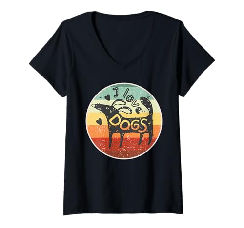 Damen Ich liebe Hunde lustigen niedlichen Hundemama Hundevati T-Shirt mit V-Ausschnitt Damen Ich liebe Hunde lustigen niedlichen Hundemama Hundevati T-Shirt mit V-Ausschnitt von I Love Dogs Cute Retro Vintage Grunge Dog Mom Dad