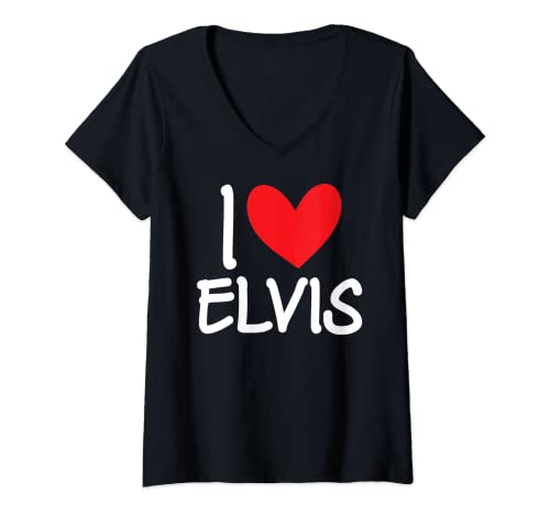 Damen I Love Elvis Name Personalisierte Herren Guy BFF Friend Herz T-Shirt mit V-Ausschnitt von I Love Elvis Name Friendship Tees