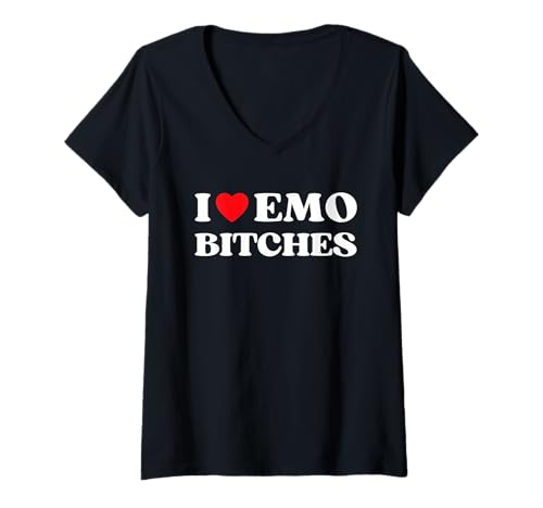 Damen I Heart Emo Bitches Lustiges Zitat Rotes Herz Emo-Mädchen-Stil T-Shirt mit V-Ausschnitt von I Love Emo Bitches Funny Gifts For Men And Women
