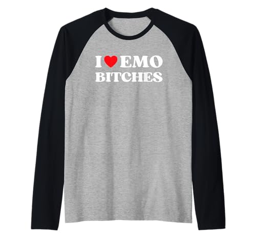 I Heart Emo Bitches Lustiges Zitat Rotes Herz Emo-Mädchen-Stil Raglan von I Love Emo Bitches Funny Gifts For Men And Women