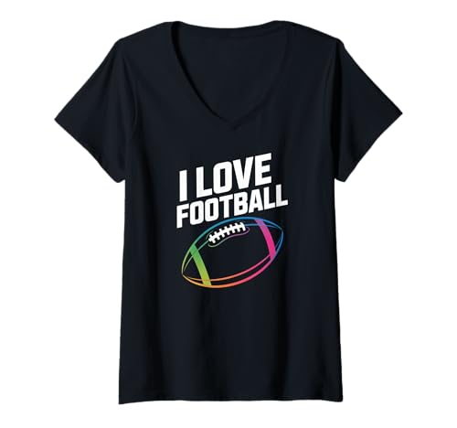 Damen I Love Football Regenbogenfarben für Fans T-Shirt mit V-Ausschnitt Damen I Love Football Regenbogenfarben für Fans T-Shirt mit V-Ausschnitt von I Love Football Rainbow Football Fans